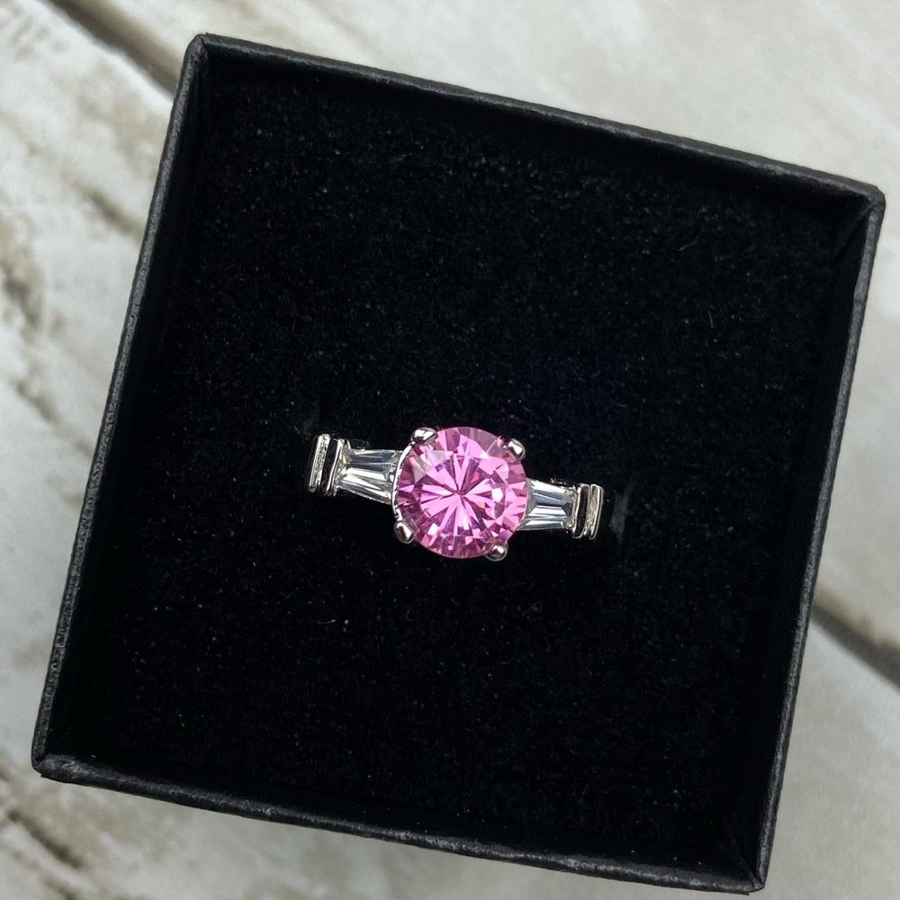 INCREDIBLE 1.75 CT Pink Swiss CZ Platinum Sterling Silver Princess Ring 7.5